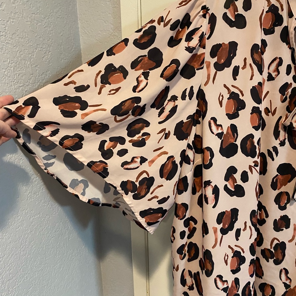 Eloquii Leopard Print Tie-Neck Blouse in Pink and Brown - Picture 3 of 4